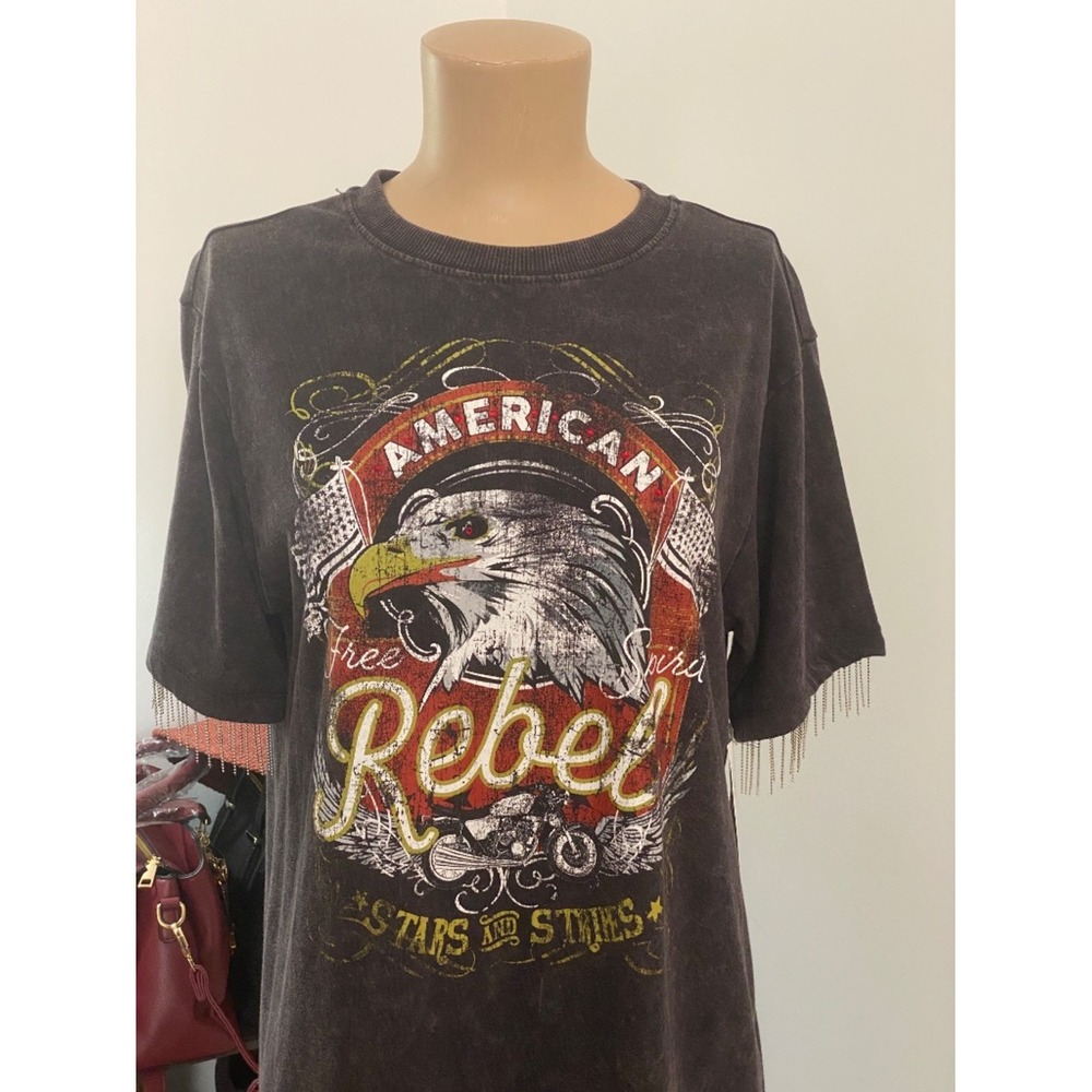 007 - Mimi Chica American Rebel T-Shirt Dress Size XL Charcoal Gray/Black
